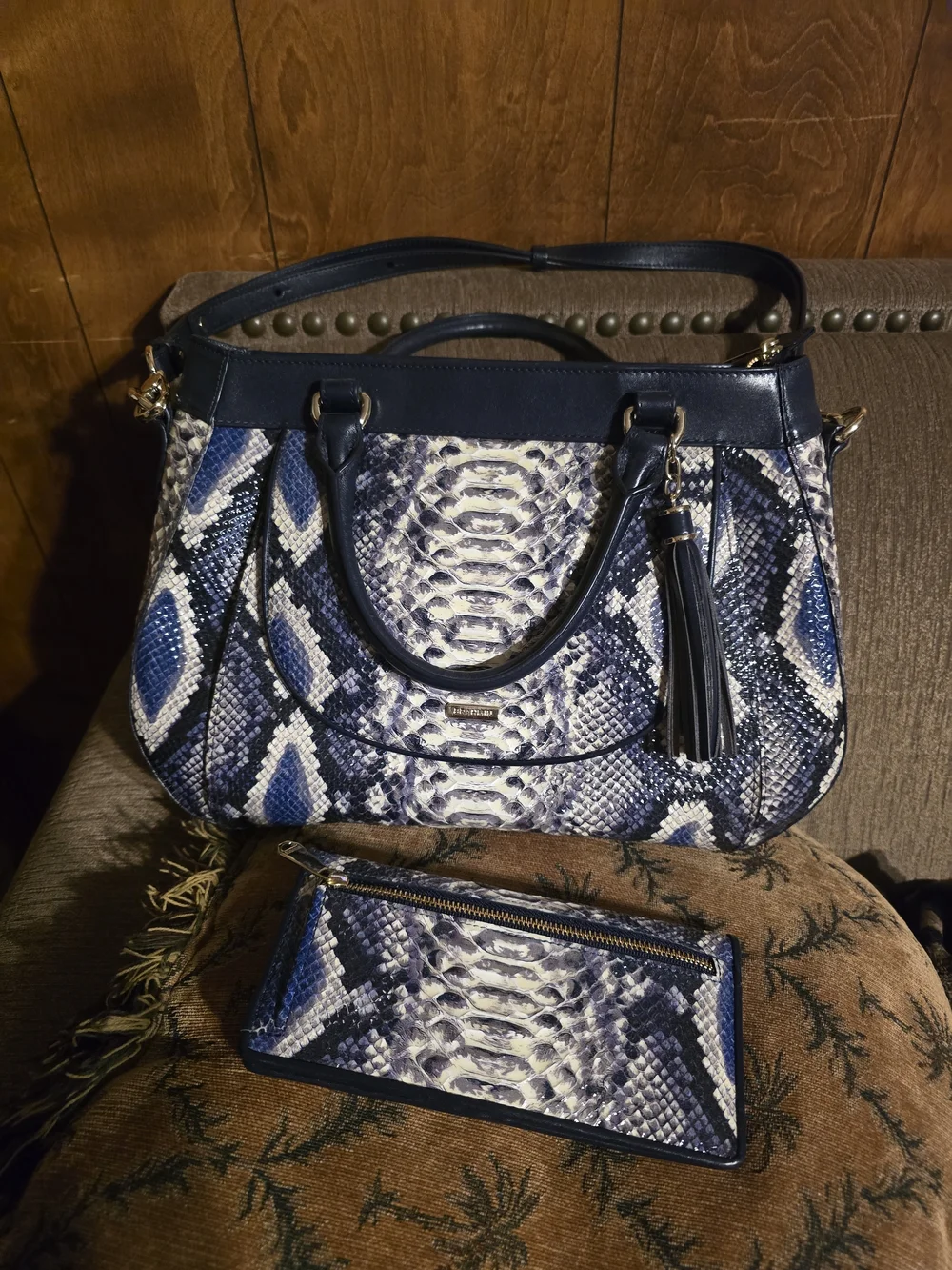 Brahmin Raelynn Ballington Satchel in Cobalt blue snakeskin W/ Matching Wallet - Picture 9 of 16